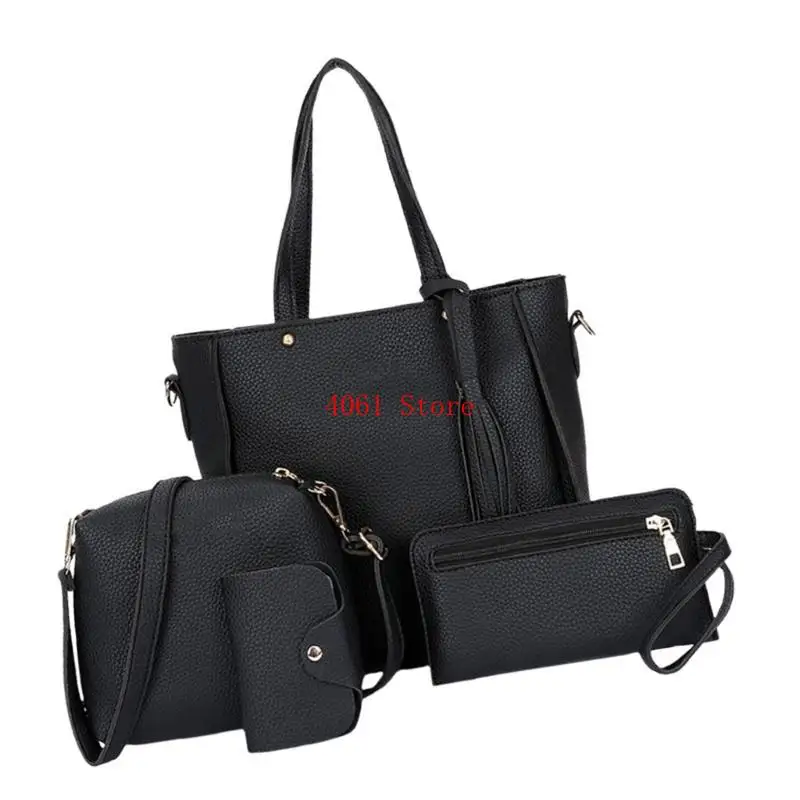 

4Pcs PU Leather Handbag Set for Women Unique Large Capacity Shoulder Purses