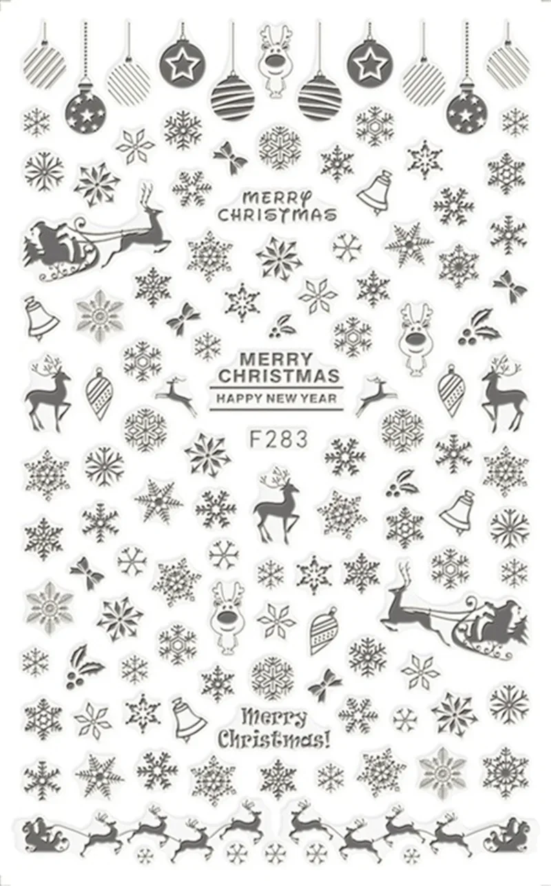 1 Tấm 3D Trắng Vàng Giáng Sinh Trượt Miếng Dán Móng Tay Đề Can Bông Tuyết Năm Mới Keo Lá Cho Móng Tay Làm Đẹp Trang Trí Dán