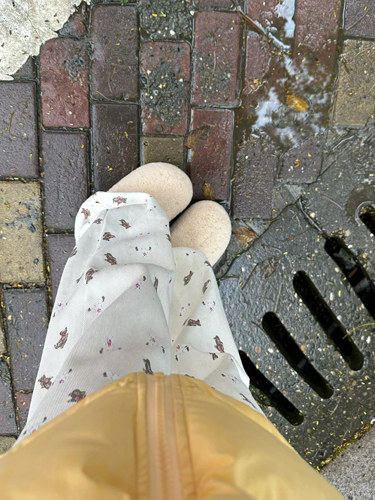 

Cute Bear Print High Waist Wide Leg Jeans Women's New 2024 Loose Slimming Drapey Straight Cut Denim Pants Casual Trousers