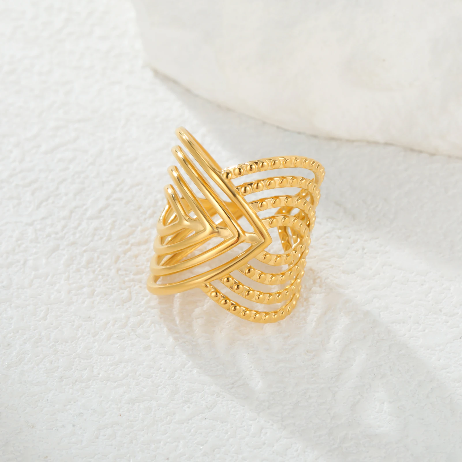 Skyrim Unregelmäßige geometrische Ringe für Damen, Edelstahl, goldfarben, verstellbar, offener, breiter Fingerring, Modeschmuck, Geschenk