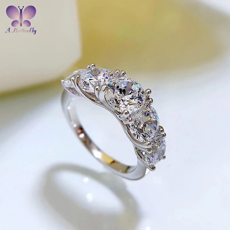 

AButterfly 100% 925 Sterling Silver 3.6 Carat D Color Moissanite Diamond 5 Stone Wedding Ring Women's Party Fine Jewelry