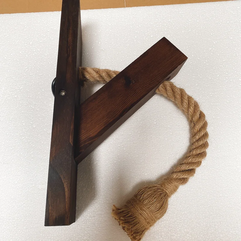 Hemp Rope Retro Wood Wall Lamp E27 Edison Bulb for Bar Loft Corridor Aisle American Decorative Wall Light Fixture Sconce 85-265V