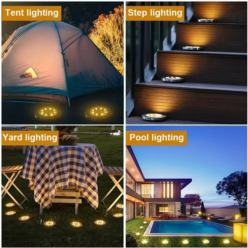 8/20LED Solar Power Disk Lights Waterproof Outdoor Solar Underground Light Path Deck Yard Driveway Lawn Garden Decoration Lamp