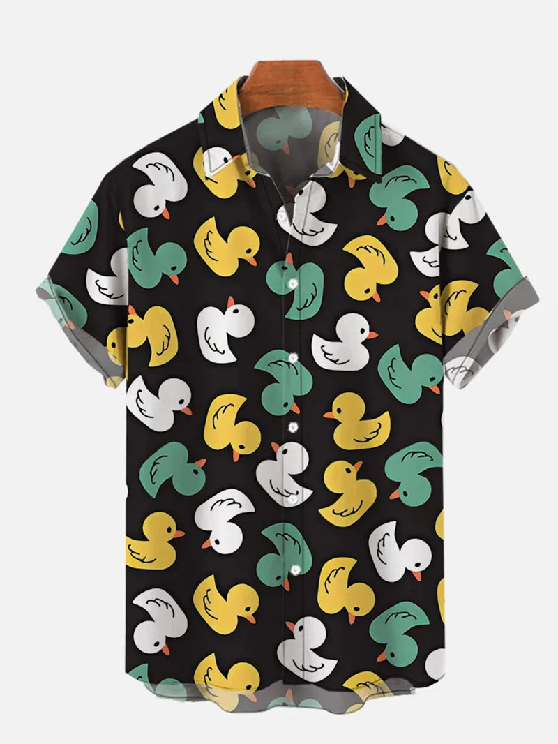 Cute Duck Shirt For Men Splicing Cartoon Animal 3D Printed Short Sleeve Shirts Fashion Hawaiian Shirts Unisex Harajuku Blouse