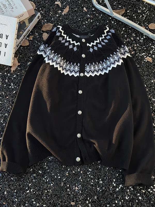 Men's Long Sve round Ne Knitted Sweater Cardigan Winter Lazy Sle Couple Matching Base irt Feilao Island Embroidery