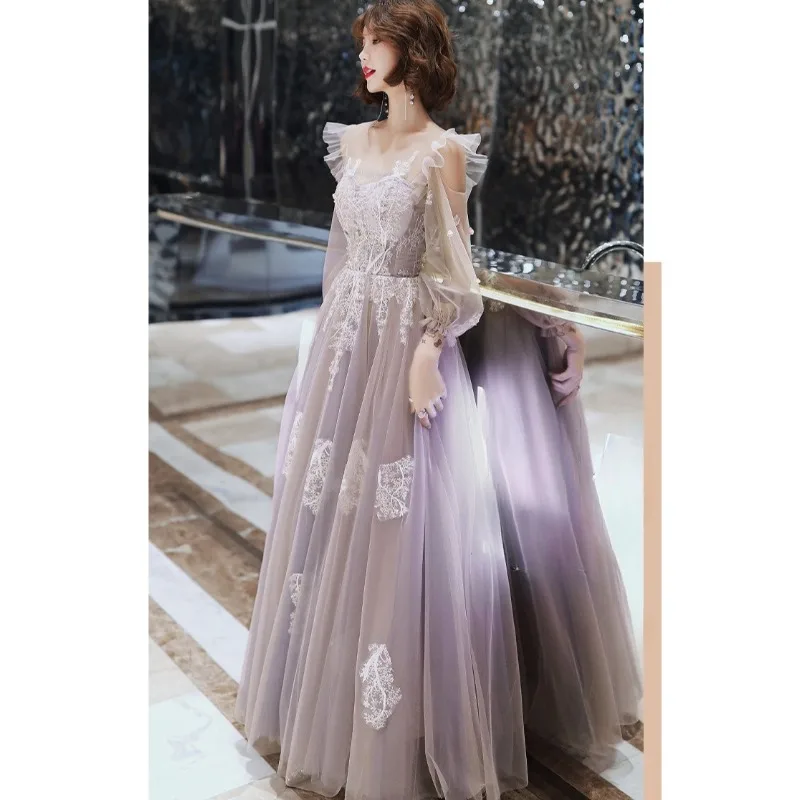2026 Women's Sequin Banquet Host Embroidery Evening Dress Fashionable and Sexy Dreamy Forest Bridesmaid Engagement Dress