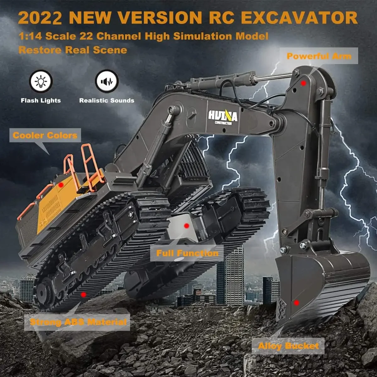 Control Excavator Toy 1/14 Scale RC Excavator, 22 Channel Upgrade Full Functional Construction Vehicles Rechargeable