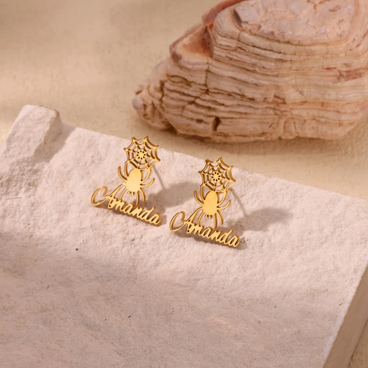 

Stainless Steel Custom Name Stud Earrings For Women Gold Color Spider Personalized Name Earring Halloween Christmas Jewelry