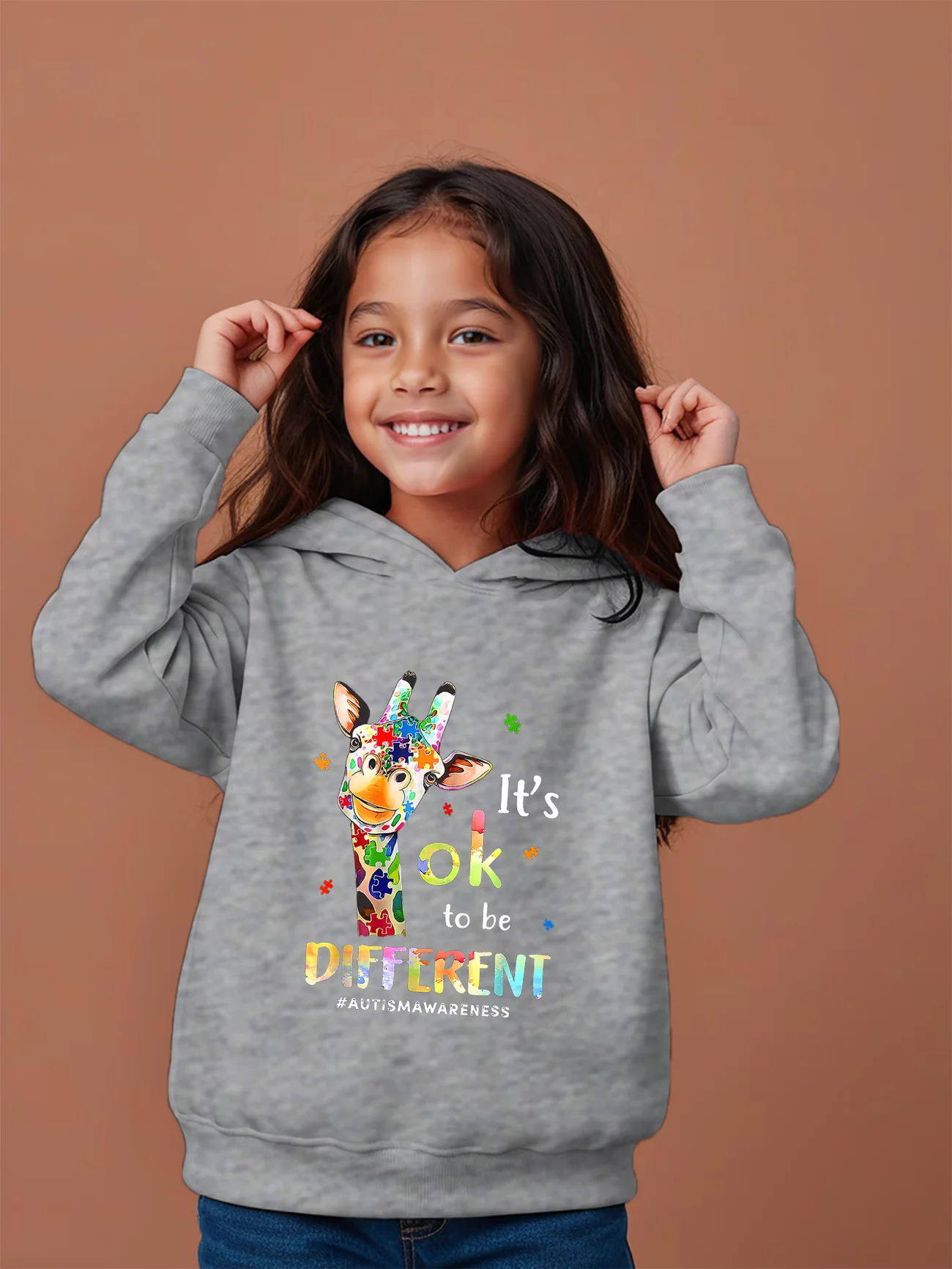 Fashionable deer print hoodie - casual hooded, slightly stretched fabric, warm sports top for autumn and winter