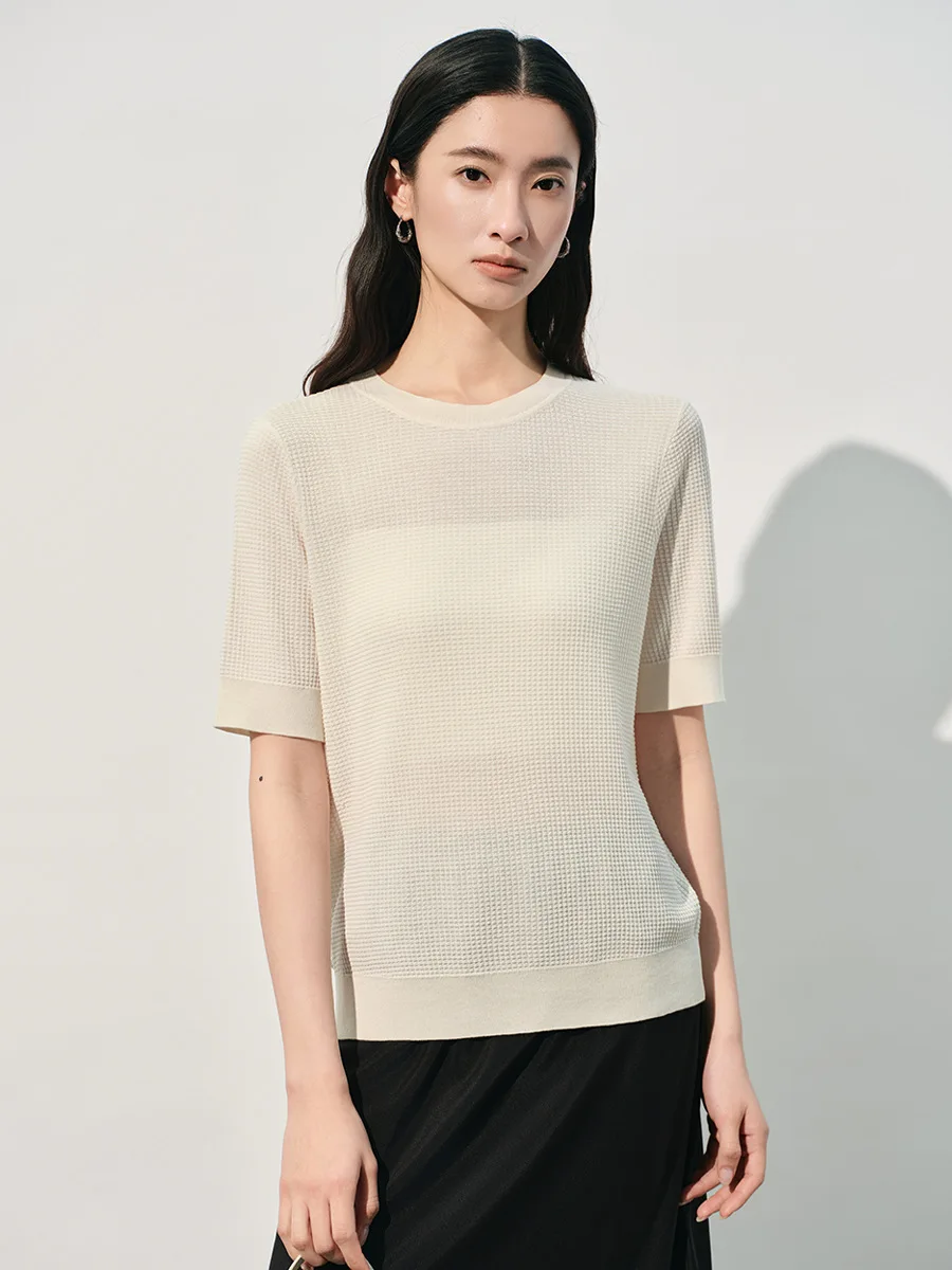 

MadBlack-100%Real Silk Elegant T-Shirt, Short Sleeve O Neck, Women Basic Versatile Casual Knit Thin Tops, 2026 Summer T64744CC