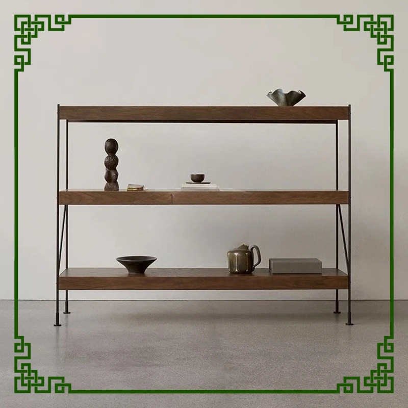 

Средневековая ретро-полняная многослойная стойка для хранения из цельного дерева, промышленная напольная витрина из кованого железа с перегородкой