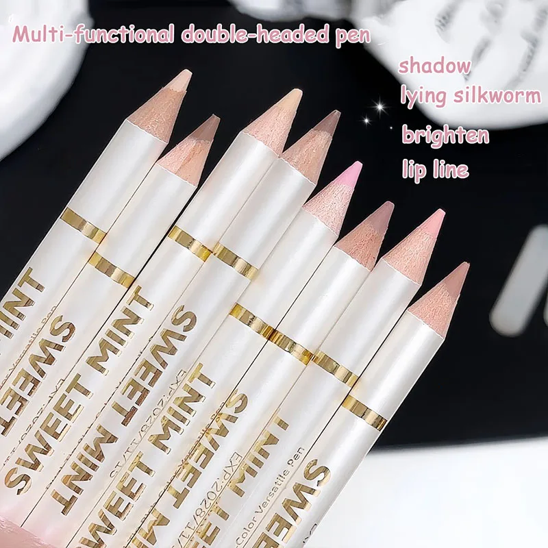 Liegender Seidenraupenschatten, aufhellender Lippenlinienstift, doppelköpfiger Mehrzweckstift, pfirsichrosa, nackte Tönung unter Eyeliner-Stift, koreanisches Make-up