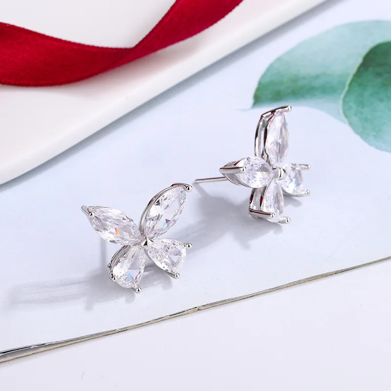 

925 classic moissanite crystal butterfly shaped earrings for ladies, exquisite women, luxurious earrings for parties, weddings,