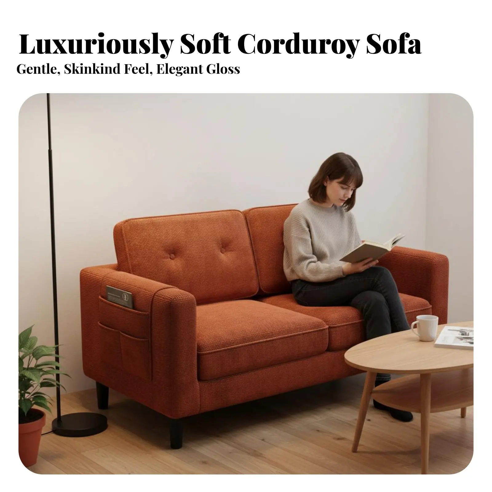 

Минималистичный тканевый диван для небольших помещений, вельветовый диван-софа, простой дизайн, прочные деревянные ножки для зоны ресепшн, офисной зоны отдыха