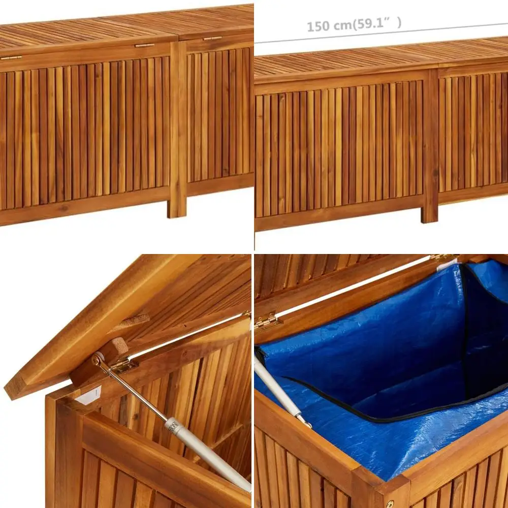 Caixa de deck de madeira de acácia - 59 x 19,6 x 22,8, armazenamento para pátio externo, almofada e organizador de ferramentas de jardim, marrom