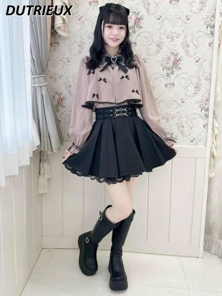 Rojita Lolita estilo japonés Color sólido moda dulce lindo faldas de cintura alta mujeres Primavera Verano 2025 nueva Falda corta de mujer