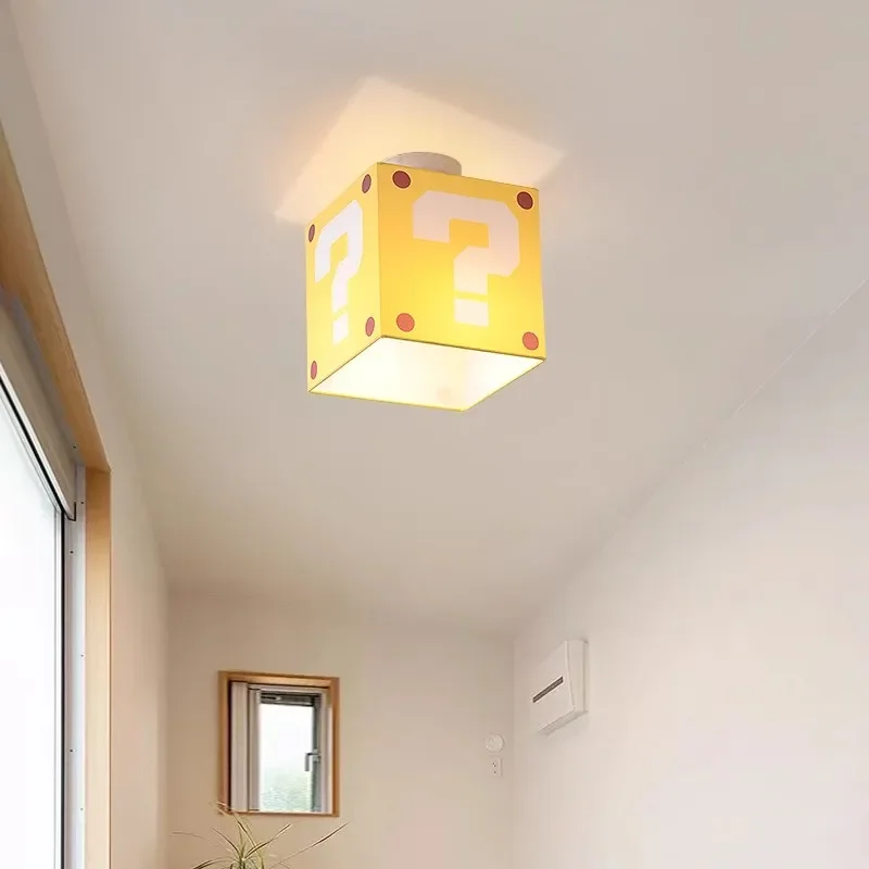 2025 Yellow Question Mark Ceiling Lamps Children's Room Light Modern Creative Warm Boy Girl Bedroom Aisle Fabric Linen Ceiling L