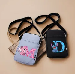 Stitch Disney A-Z 26 English Letters Women Shoulder Bag Kawaii Angel Stitch Bag Canvas School Bag Students Mobile Phone Bags