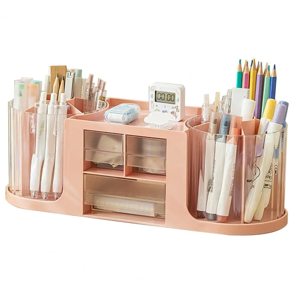 Imagem -04 - Pen Holder com Gaveta Desk Organizer Pencil Storage Box Transparente Design Rotativo