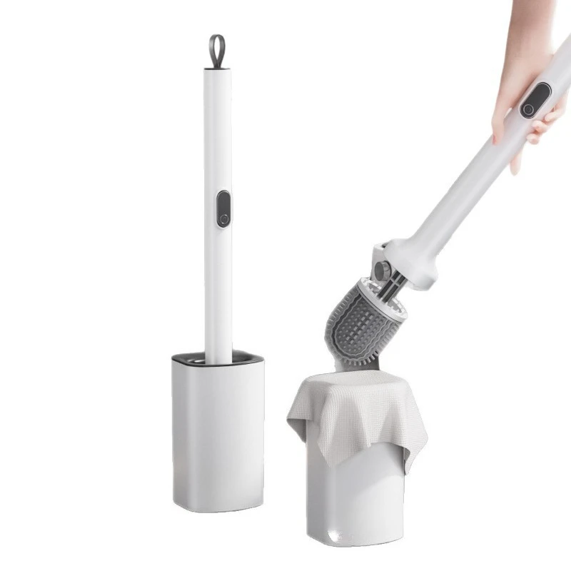 Disposable Toilet Brush with Holder,Long Handle Bathroom Cleaning Brush with Replaceable Heads,forNo Dead Corner Toilet Cleaning