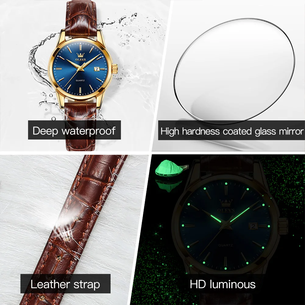 OLEVS Top Luxury Brand Elegant Quartz Ladies Watches Waterproof Leather Strap Fashion Women Watch Date Hot Ms Clock Reloj Mujer