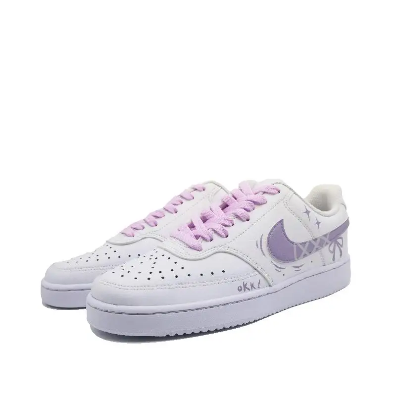 【Personalizar】Nike Court Vision 1 Sapatos de skate femininos de cano baixo roxo/branco tênis CD5434-100