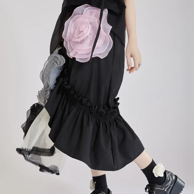 EAEOVNI-falda con diseño empalmado Floral 3D para mujer, faldas irregulares de corte A con contraste de Color a la moda Y2K 2025, novedad de verano 1A992