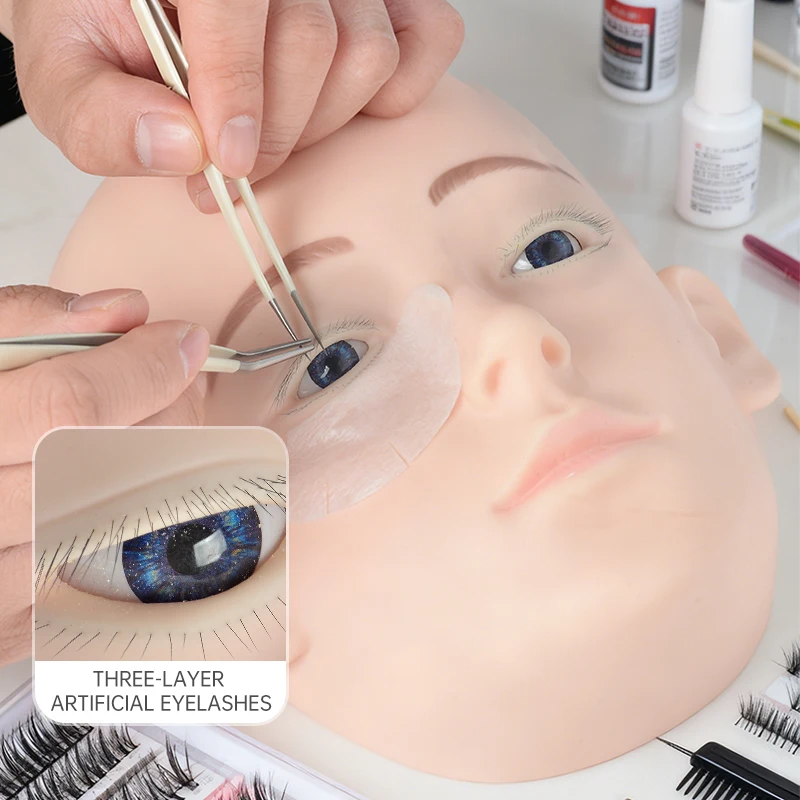 3D Make Up Practice Training Head, Lash Mannequin Head, Soft Silicone Lash Extension, Cosmetology Doll Face Head for Training