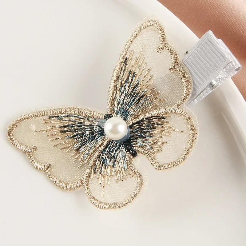 Cute Baby Hairpin Girls Fabric Inlaid Pearl Butterfly Hairpin Female Small Fresh Liu Haibian Clip Kids Accessories In Girls