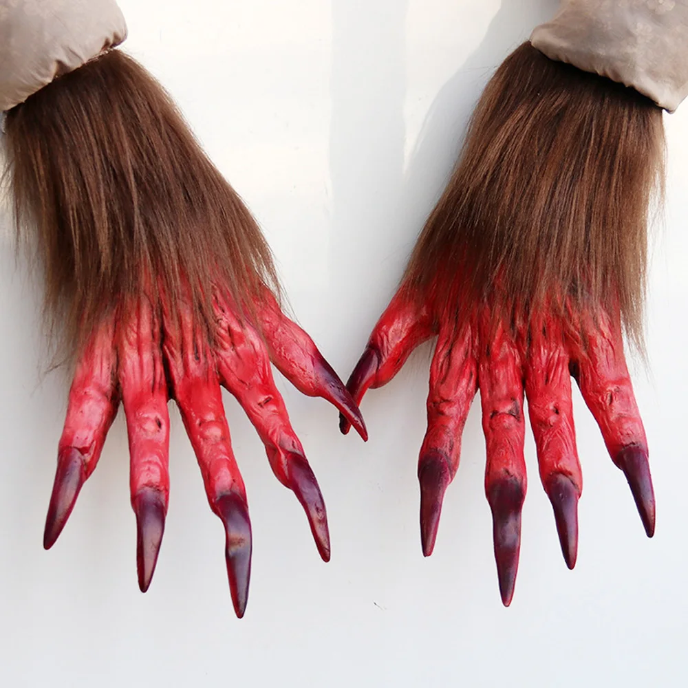 Beast Werewolf Gloves Cosplay Hairy Wolf Claws Hands Monster Paw Gloves Scary Halloween Carnival Dress Up Party Costume Props