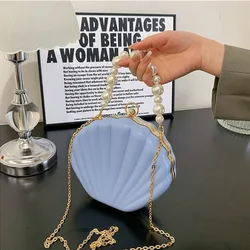 Evening Bags Shell Shape Women Clutch Bags 2024 New Wedding Bridal Handbag Pearl Beaded Fashion Shell Chain Party Bags