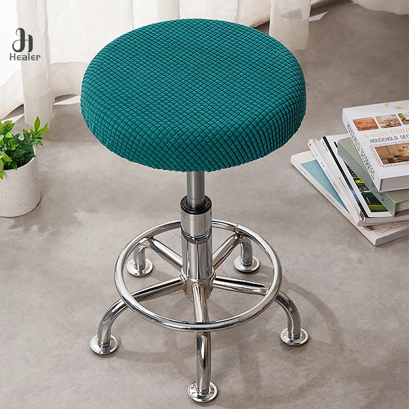 Bar Stool Cover Polar Fleece Round Chair Cover Removable Stool Slipcover Solid Seat Cushion Protector Washable Bar Stool