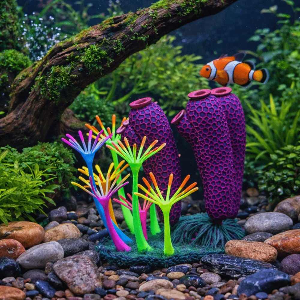 

Realistic Simulation Thumb Coral Ornament Silicone Colorful Luminous Coral Fluorescence Artificial Plants Glowing Coral Aquarium