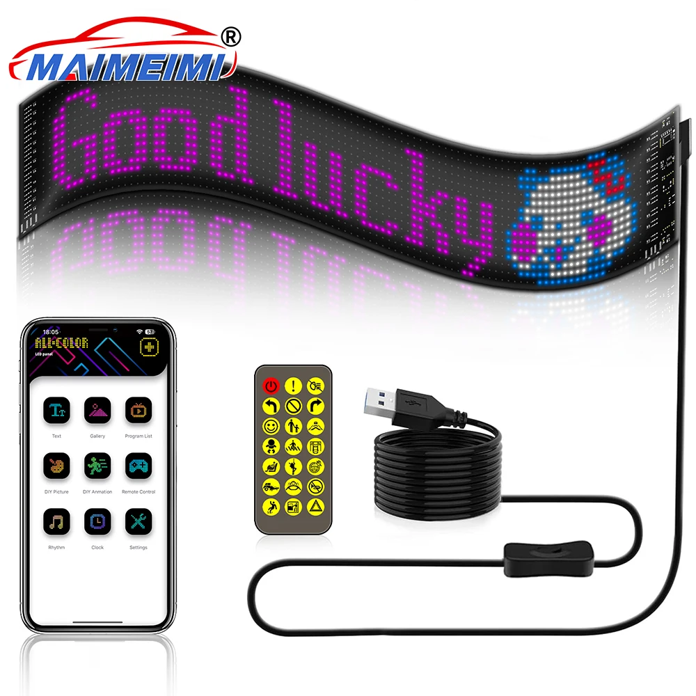 

Светодиодная матричная пиксельная панель 17/35/37/60 см USB 5 В Гибкая адресная RGB-узор Граффити Прокрутка текста Анимация Дисплей Автомобильный магазин