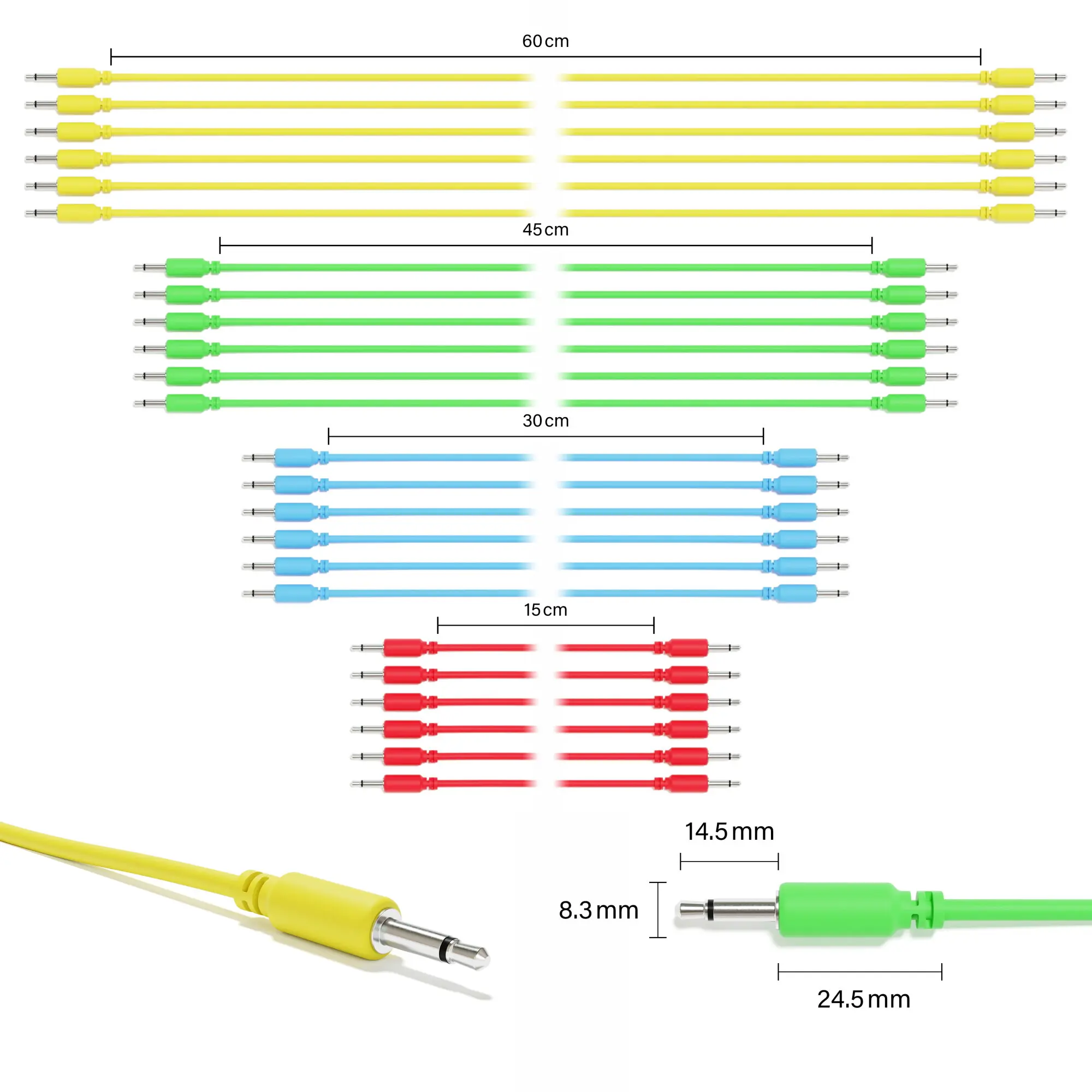 ExcelValley - 24-팩 - 모노 모듈러 패치 케이블 TS 3.5mm 1/8 인치 Eurorack 신디사이저