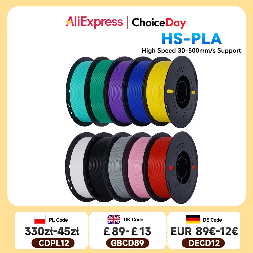 KINGROON Hoge snelheid PLA-filament 1,75 mm Nieuw HS-PLA 3D-printerfilament voor 30-500 mm/s Snel afdrukken Snelle PLA 5 kg 10 kg Mixkleur