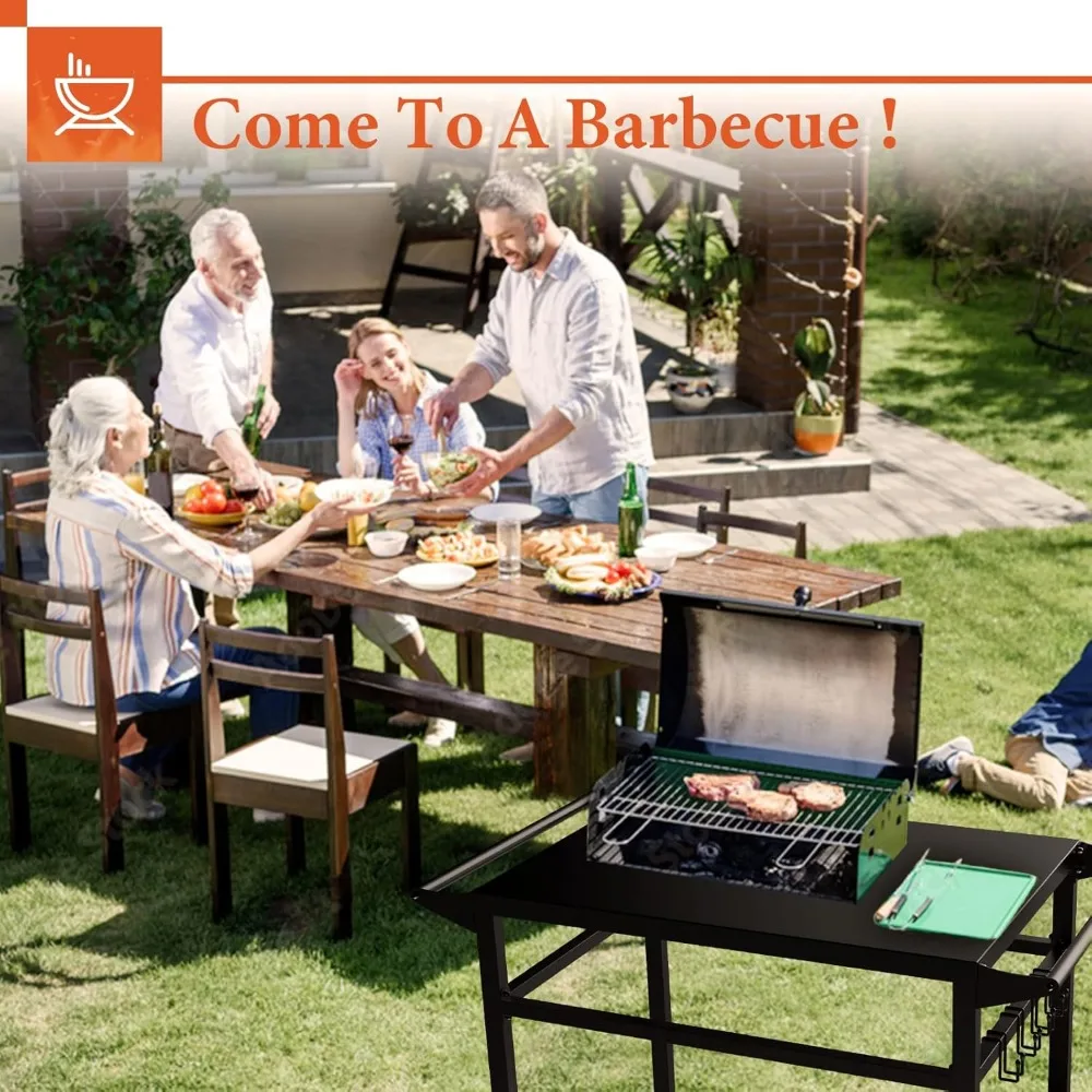 20"x32" Double-Shelf Grill Table Movable Grill Cart, Outdoor Food Prep & Pizza Oven Table Cart