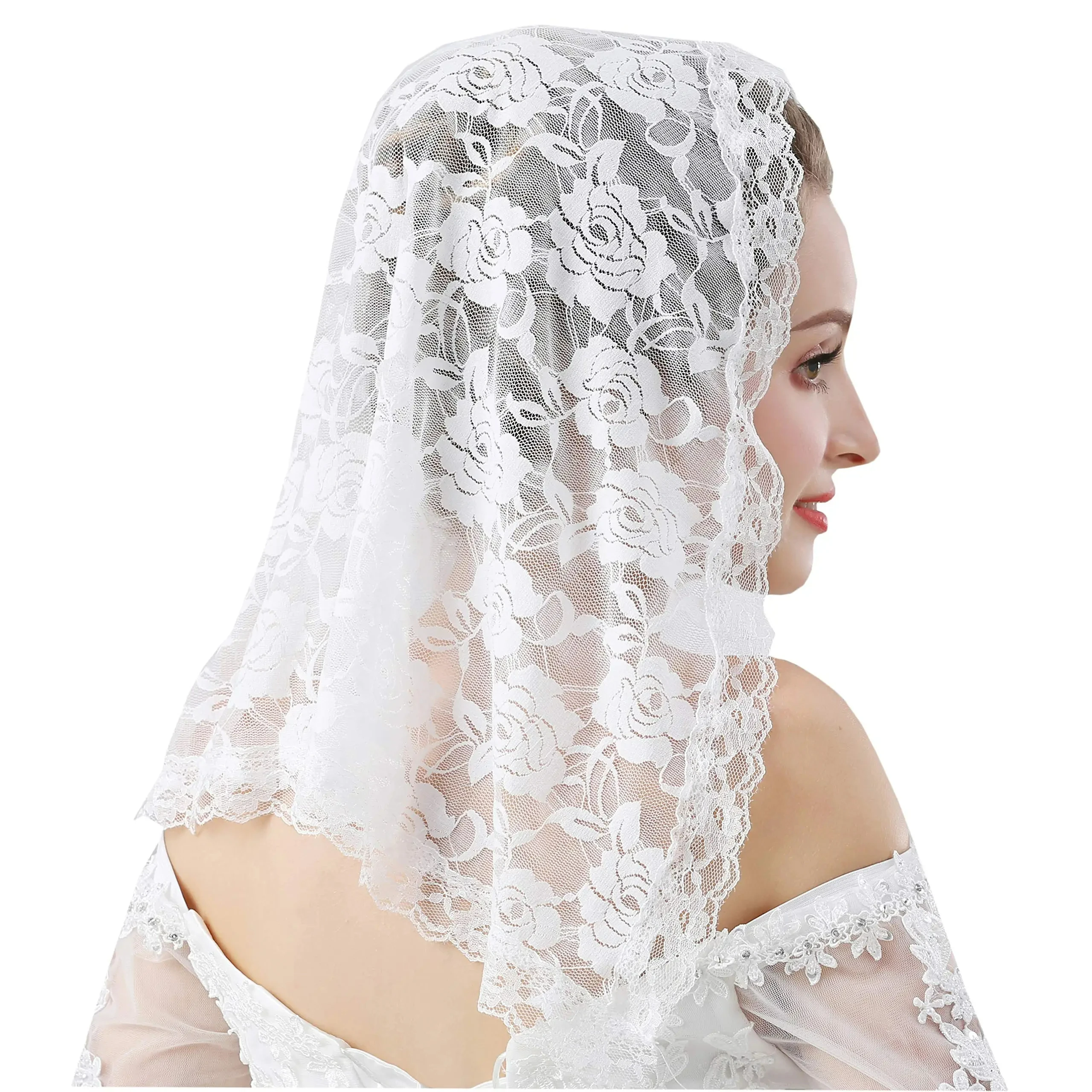 Muslim  Women Lace Short  Wedding Veils without Comb White Black Church Veil Scarf