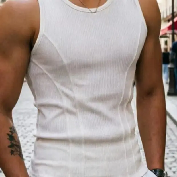 

Athletic Tank Top Summer Men Tank Top Ribbed O-neck Shirt Breathable Slim Fit Stretch Gym Sports Tee Solid Color T-shirt Gym