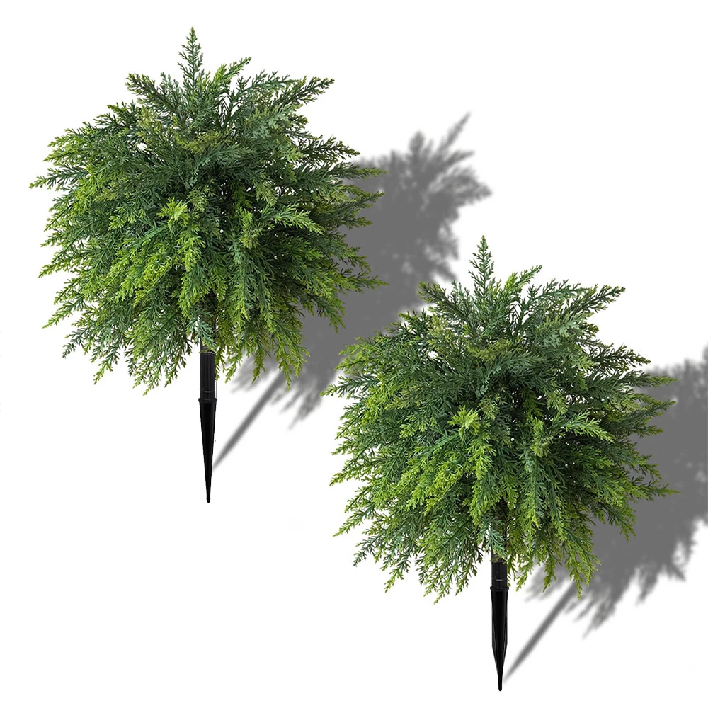 Plantas artificiales topiarias de ciprés para exteriores con púas, arbustos de cedro de imitación, arbustos falsos resistentes a los rayos UV para decoración navideña del porche frontal