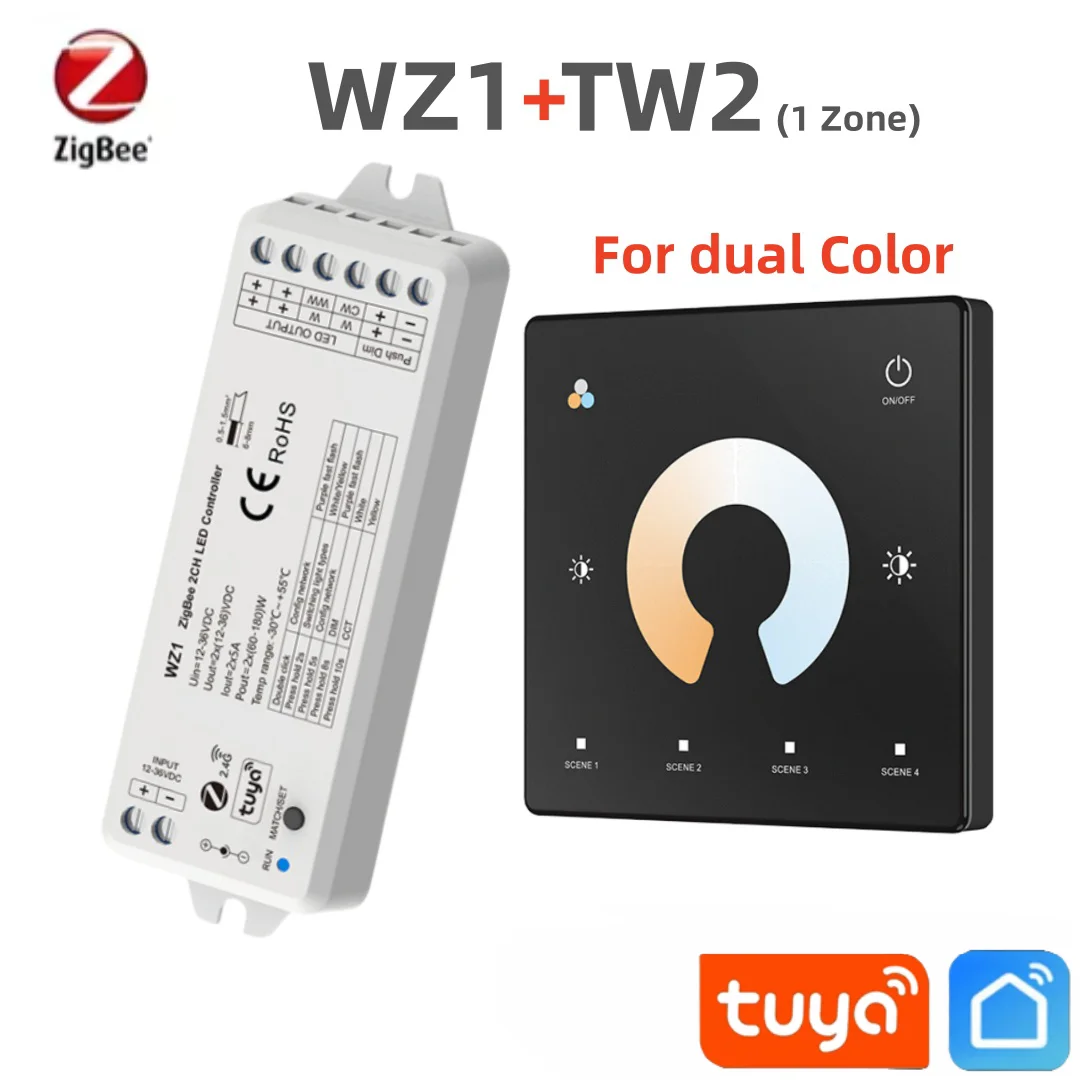 Imagem -05 - Zigbee-controlador de Luzes de Tira Led Kit Remoto para Cor Única Cor Única Zigbee Tuya Wi-fi rf Wz1 2ch 12v24v Rt1 Rt2 Tw1 Tw2