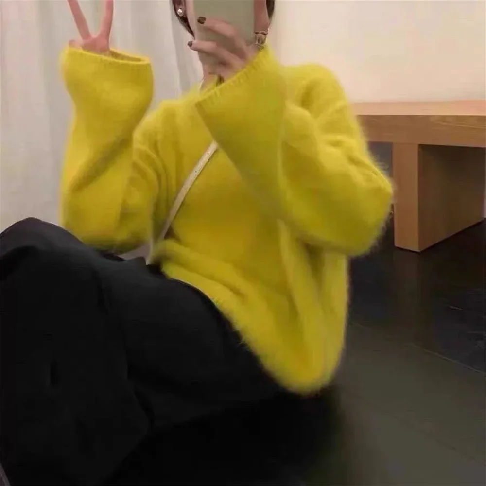 

Women Korean Style Loose Pleated Woman Sweater Tops Fashion Ladies Long Sleeve Casual Knitted Autumn Winter Pullover Sweater