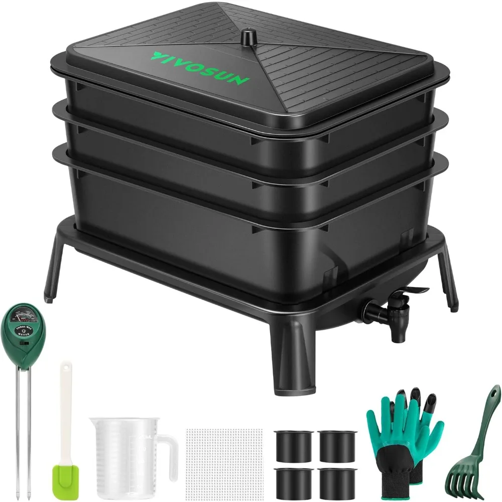

3-Layer Worm Compost Bin, 30L Easy Setup Kit for Recycling Food Waste
