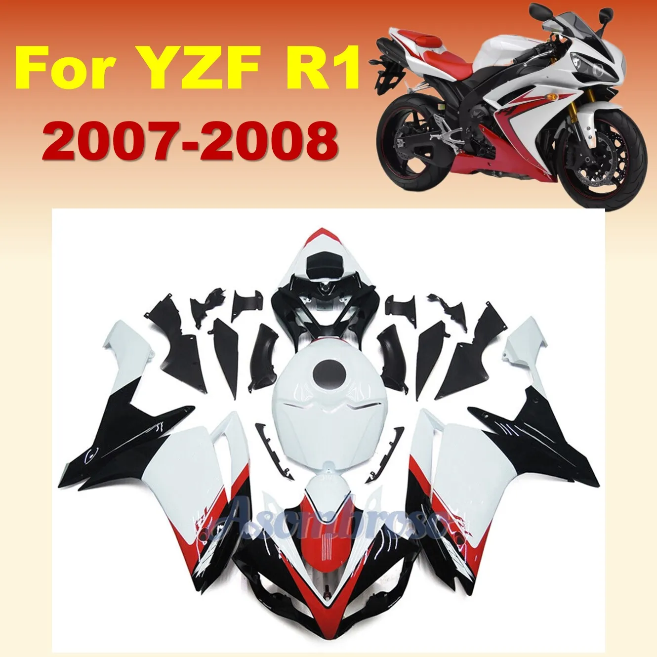 Superior Motorcycle Injection molds fairings for Yamaha YZF R1 2007 2008 YZFR1 08 07 white/red/black+tank cover