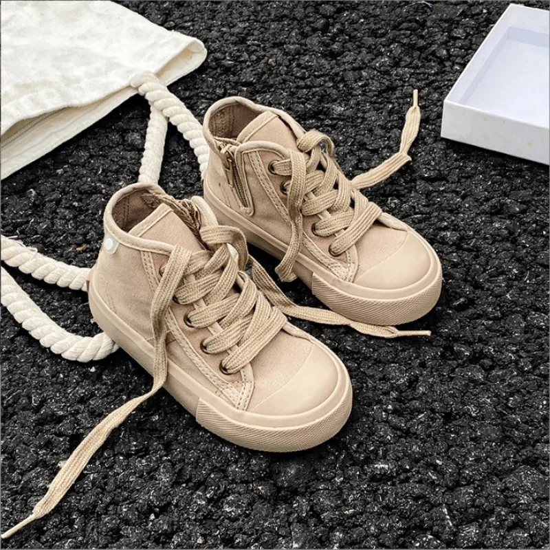 New Candy Color Children\'s High Top Canvas Shoes Spring Autumn New Boys Girls Casual Board Shoes Lace up Baby White Shoes 20-38