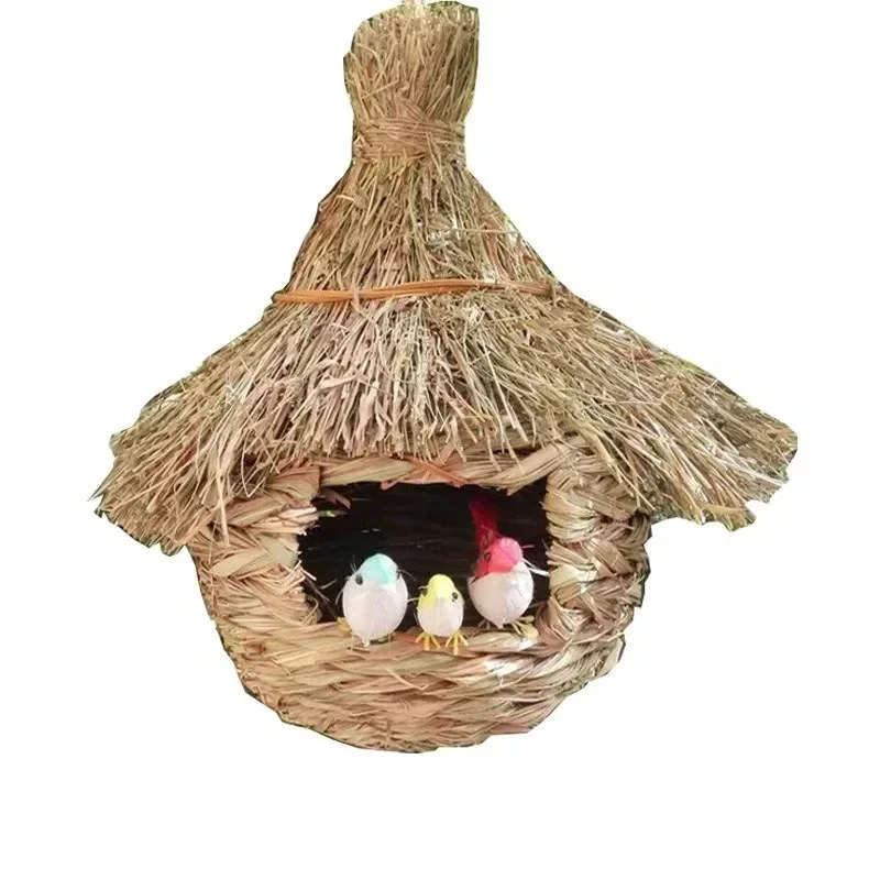 

Bird Nest Hand-Woven Grass House For Small Parrot Canary Lovebird Parakeet Hatching Birds Hut Outdoor Hanging Chickadee House