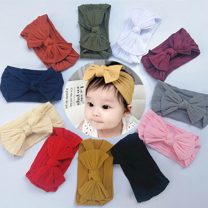 1pcs Bow Headband Baby Woven Elastic Headband Newborn Solid Color Knit Hair Band Children\'s Nylon Soft Headband Baby Item Gift