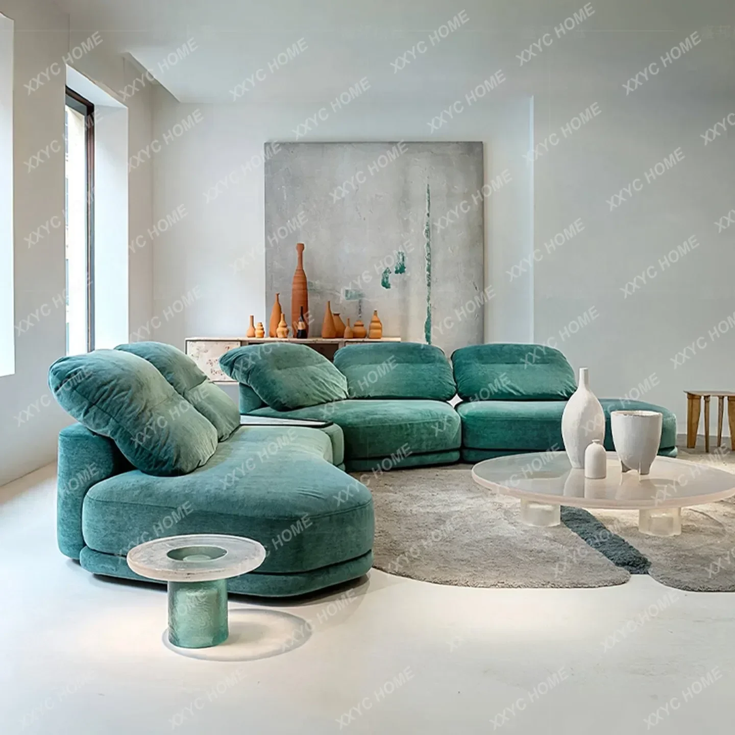 HNew arrive Light luxury fabric sofa living room large villa reception high-end modern design multi-person curved combination so