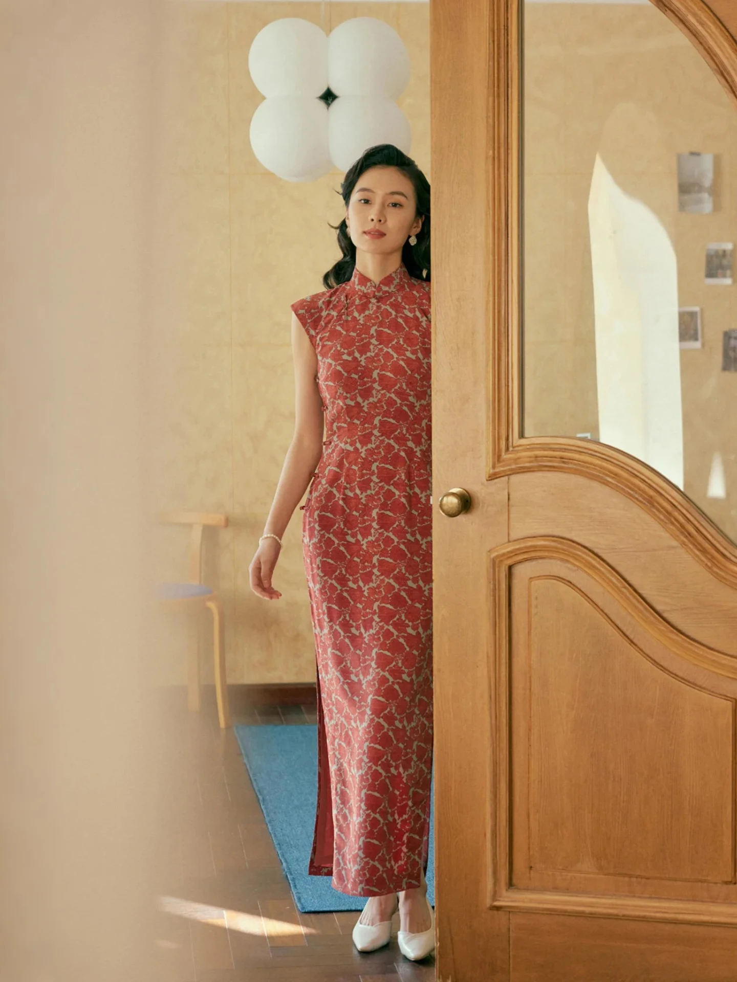 

Momei Long Silk Georgette Cotton Blend Breathable Low Slit Svel Vintage Sle Daily Wear Floral Print