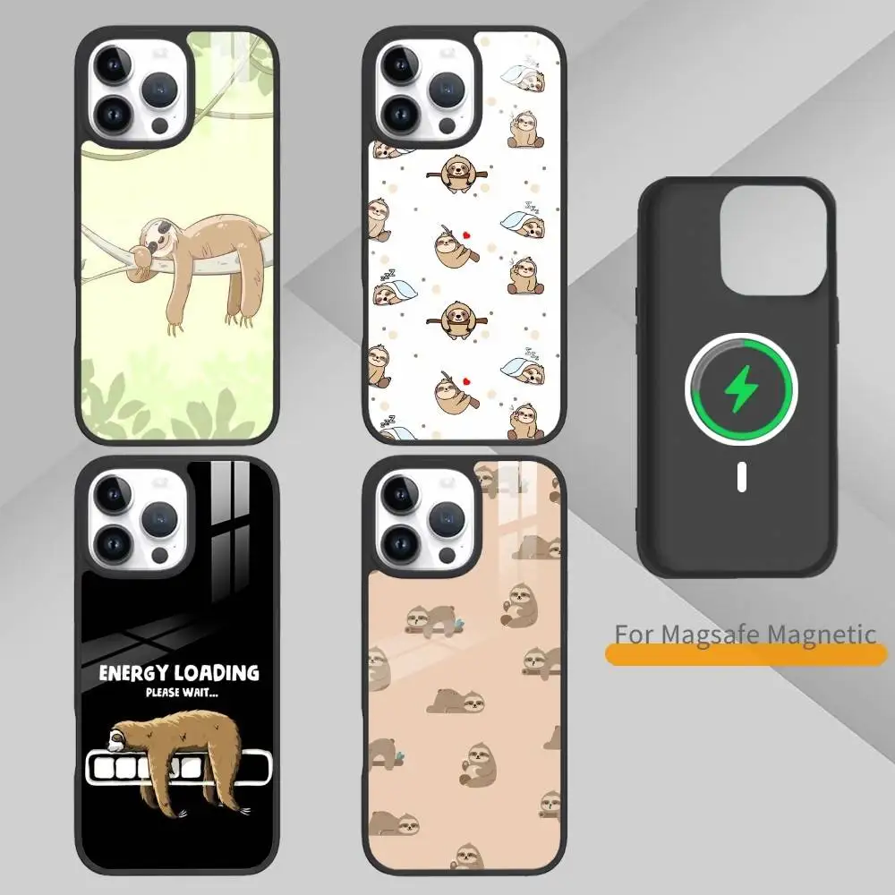 

Cartoon Sloth Animal Cute Phone Case For iPhone17,16,15,14,13 Plus,Pro Max Magnetic For Magsafe Wireless Charging